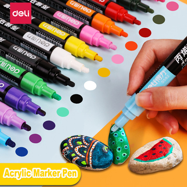 Deli Colored Acrylic Markers Graffiti Marker Acrylic Paint Pens for Metal  Painting Glass Canvas DIY Card